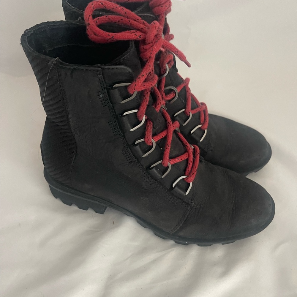 Sorel Black Combat Boots with Red Laces